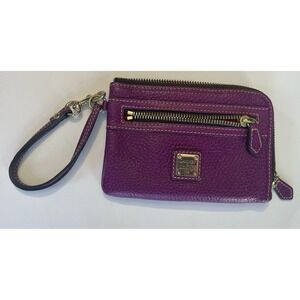 Dooney Bourke Purple Leather Zip Around Wallet Wristlet Gold Tone
